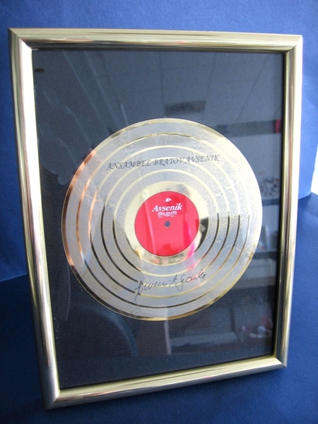 Zlata gramofonska plošča v okvirju.