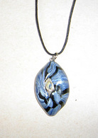 Unique, handmade blue&black pendant with a seashell for men.